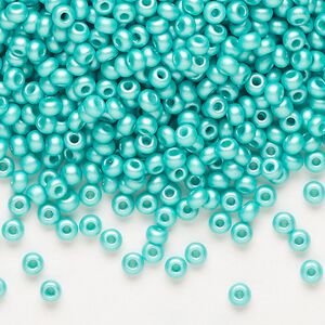 Seed bead, Preciosa Ornela Czech glass, pkg/50g, #8 rocaille, opaque PermaLux dyed sea green chalkwhite, (22016).