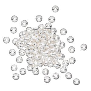 Bead 1pkg100 silver-plated, 5x3mm corrugated saucer, brass