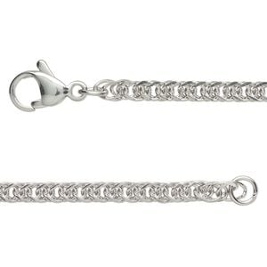 Chain 1pkg1 curb, 3mm double / lobster claw clasp, stainless steel 18 inch