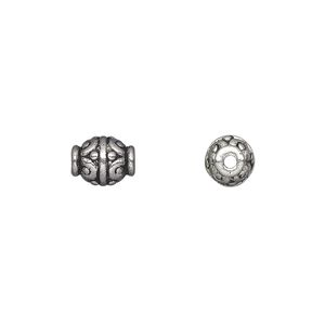 Bead 1pkg20 silver-plated "pewter", 9x7mm oval, antique