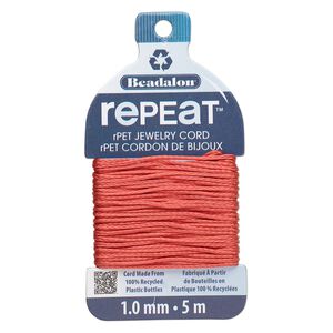 Cord, Beadalon&reg; RePEaT&trade;, recycled polyethylene, coral, 1mm, 100-pound test. Sold per 5-meter card.