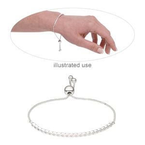Bracelet, Create Compliments&reg;, sterling silver / cubic zirconia / silicone, clear, 3mm wide, adjustable from 6 to 8 -1/2 inches with 8mm adjustable slider bead. Sold individually.