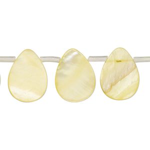 Mother-of-pearl shell 1pkg1, top-drilled flat teardrop bead 14 inch yellow 15x6mm-16x12mm
