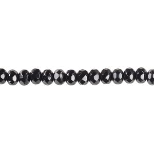 Bead, Czech fire-polished glass, jet, 5x4mm faceted rondelle. Sold per pkg of 1,200 (1 mass).
