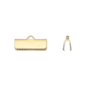 Ribbon crimp end 1pkg10 gold-plated, 16x5mm rectangle, brass