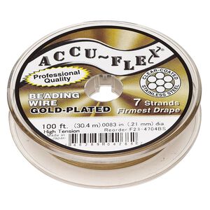 Beading wire, Accu-Flex&reg;, nylon and 24Kt gold-plated stainless steel, clear, 7 strand, 0.0083-inch diameter, high tension. Sold per 100-foot spool.