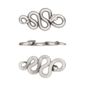Link, TierraCast&reg;, antique silver-plated pewter (tin-based alloy), 24x11.5mm 2-sided textured rattlesnake. Sold per pkg of 20.