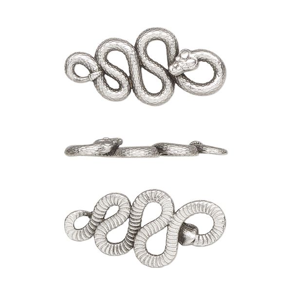 Link, TierraCast&reg;, antique silver-plated pewter (tin-based alloy), 24x11.5mm 2-sided textured rattlesnake. Sold per pkg of 20. image number 0