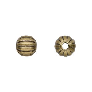 Bead, antique gold-plated brass, 10mm corrugated round. Sold per pkg of 10.