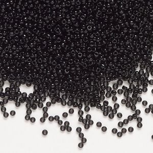 Seed bead, Miyuki, glass, pkg/250g, #15 rocaille, opaque black (RR-401).