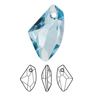 Drop 1pk aquamarine, Crystal Passions&reg; 27x16mm pendant galactic vertical 6656