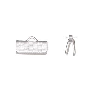 Ribbon crimp end 1pkg10 silver-plated, 13x6mm textured rectangle, brass