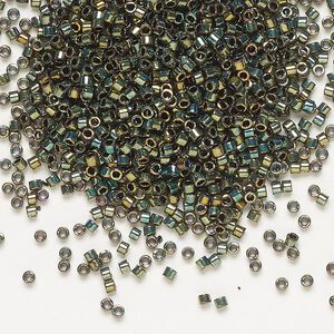 Seed bead, Delica&reg;, glass, pkg/50g, #11 round, opaque metallic iris green (DB-0024).