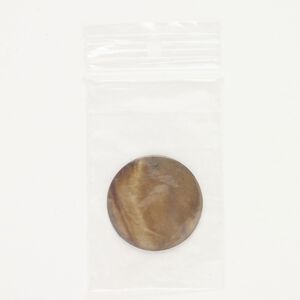 Focal, mother-of-pearl shell (dyed) 1pkg1, brown, 35mm top-drilled flat round.