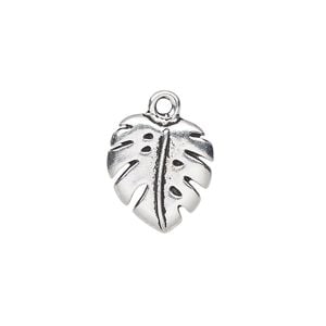 Charm, TierraCast&reg;, antique silver-plated pewter (tin-based alloy), 16x14.5mm monstera leaf. Sold per pkg of 20.