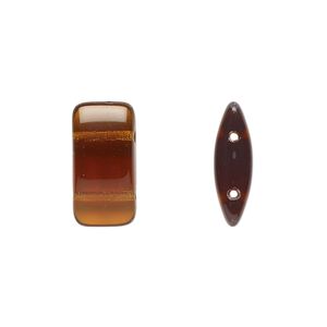Bead, Preciosa, Czech glass, transparent dark topaz, 17x9mm double-drilled puffed rectangle with 0.8mm holes, fits up to 7.5mm bead. Sold per pkg of 20.