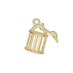 Charm, gold-finished "pewter" (zinc-based alloy), 19x18mm single-sided cage. Sold per pkg of 10.