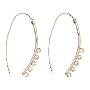 Ear wire 1pkg2, 43mm / 5 closed loop, 20 gauge gold-finished brass 1 pair