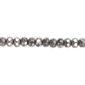 Bead, Czech fire-polished glass, opaque copper carmen, 5x4mm faceted rondelle. Sold per 15-1/2" to 16" strand.