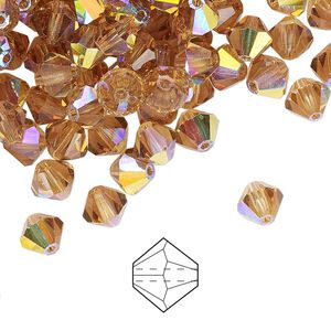 Bead 144pk light Colorado topaz AB, Preciosa Czech crystal 6mm bicone