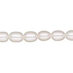 Pearl, White Lotus&trade;, cultured freshwater (bleached), white, 6-6.5mm rice, A- grade, Mohs hardness 2-1/2 to 4. Sold per 15-1/2" to 16" strand.