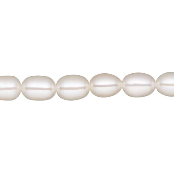 Pearl, White Lotus&trade;, cultured freshwater (bleached), white, 6-6.5mm rice, A- grade, Mohs hardness 2-1/2 to 4. Sold per 15-1/2" to 16" strand. image number 0