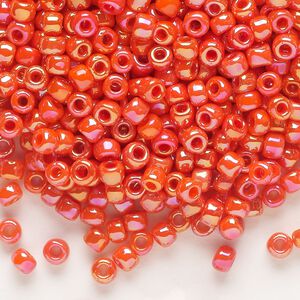 Seed bead, Dyna-Mites&trade;, glass, opaque rainbow orange, #6 round. Sold per 1/2 kilogram pkg.