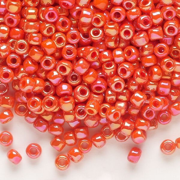Seed bead, Dyna-Mites&trade;, glass, opaque rainbow orange, #6 round. Sold per 1/2 kilogram pkg. image number 0