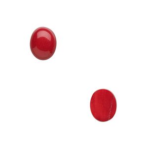 Cabochon, bamboo coral (dyed), red, 10x8mm calibrated oval, Mohs hardness 3-1/2 to 4. Sold per pkg of 2.