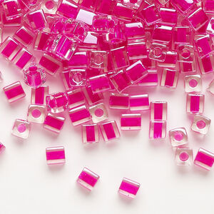 Seed bead, Miyuki 1pkg10g, glass, 3.5-3.7mm square, transparent fuchsia inside dyed color clear (SB-209)