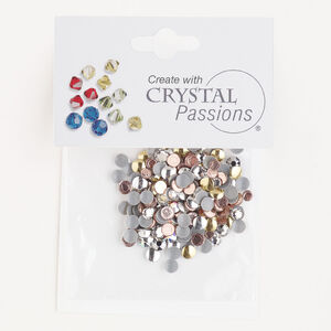 Flat back / rhinestud 1pkg200 mixed colors foil back / mixed platings, Crystal Passions&reg; rhinestone / brass 3-4mm hotfix round / 4mm rose round SS12-SS16