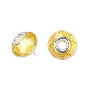 Bead 10pk 32 facets gold silver plate, Celestial Crystal&reg; Dione&reg; 14x9mm rondelle