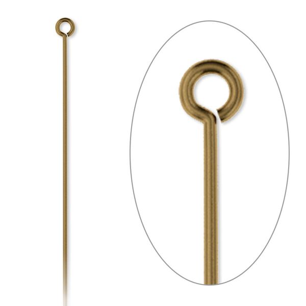 Eye pin 1pkg500 gold-plated, 3 inch, 21 gauge brass antique image number 0