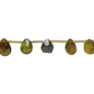 Green tourmaline 1pkg21, hand-cut top-drilled faceted puffed teardrop bead natural 6x5mm-9x7mm