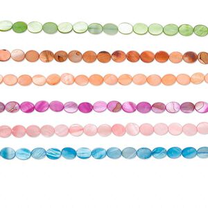 Mother-of-pearl shell 1pkg6, flat oval bead 15.5  to 16 inch assorted colors 12x10mm