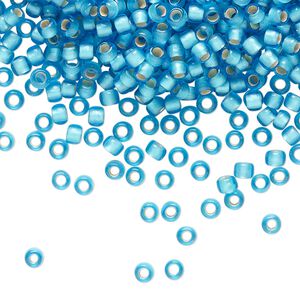 Seed bead, TOHO BEADS&reg;, glass, pkg/50g, #8 round, translucent silver-lined frosted dark aqua (TR-08-23BF).