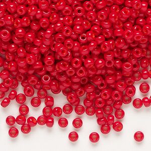 Seed bead, Miyuki 1pkg50g glass, #8 rocaille, opaque semi-matte bright red / outside dyed  (RR-1684)