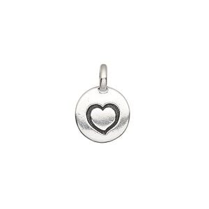 Drop, TierraCast&reg;, antique silver-plated pewter (tin-based alloy), 11.5mm single-sided round with textured heart. Sold per pkg of 2.