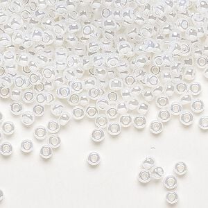Seed bead, Miyuki, glass, pkg/50g, #8 rocaille, translucent luster opal (RR-511).