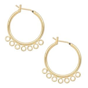 Earring hoop 1pkg10 gold-plated, 23mm round / latch-back / 7 closed loop, brass 5 pair
