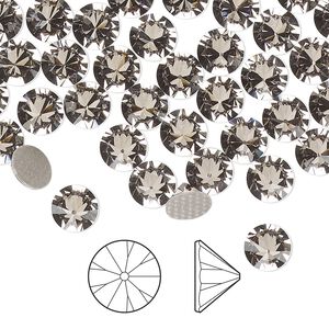 Flat back 6pk black diamond foil back, Preciosa Czech crystal hotfix rhinestone 6.14-6.32mm cone SS29