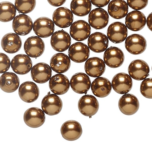 Bead 1pkg60 Czech pearl-coated glass druk, opaque sienna brown, 6mm round. image number 0