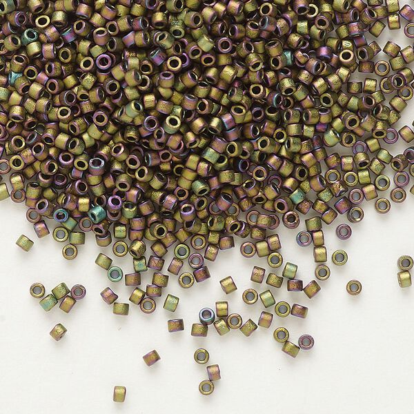 Seed bead, Delica&reg;, glass, pkg/250g, #11 round, opaque matte metallic gold iris grey dusk (DB-1055). image number 0