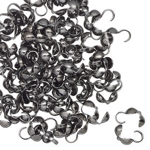 Bead tip bottom clamp-on 1pkg100 rhodium-finished, 8x4mm / open loop, brass / imitation