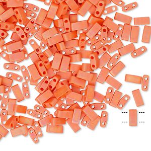Seed bead, TILA&reg;, glass, pkg/10g, 5x2.3mm half tila rectangle, opaque matte rainbow orange, (HTL-406FR).