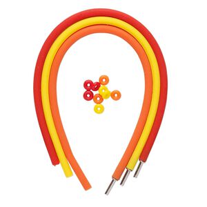 Bracelet cord 1pkg3 silicone and stainless steel, red / orange / yellow, 4mm round, 7-1/2 inches with pop-style clasp.