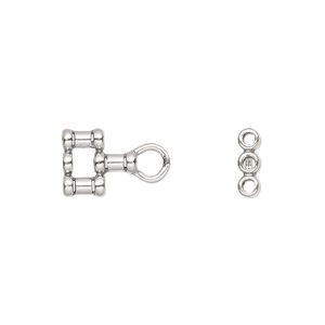 Crimp end 1pkg2 sterling silver, 14x9mm tube / 1.3mm inside diameter, 3-strand / antiqued / JBB Findings