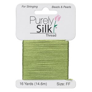 Thread, Purely Silk&trade;, bright green, size FF. Sold per 16-yard card.