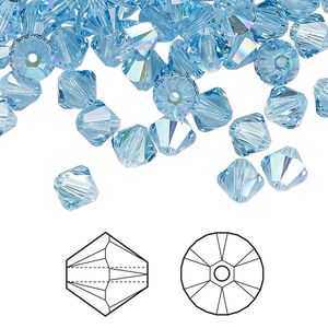 Bead 144pk aquamarine shimmer, Crystal Passions&reg; 6mm bicone 5328