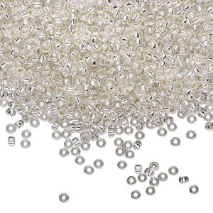 Seed bead, Miyuki, glass, pkg/250g, #11 rocaille, transparent silver-lined crystal clear, (RR-1).